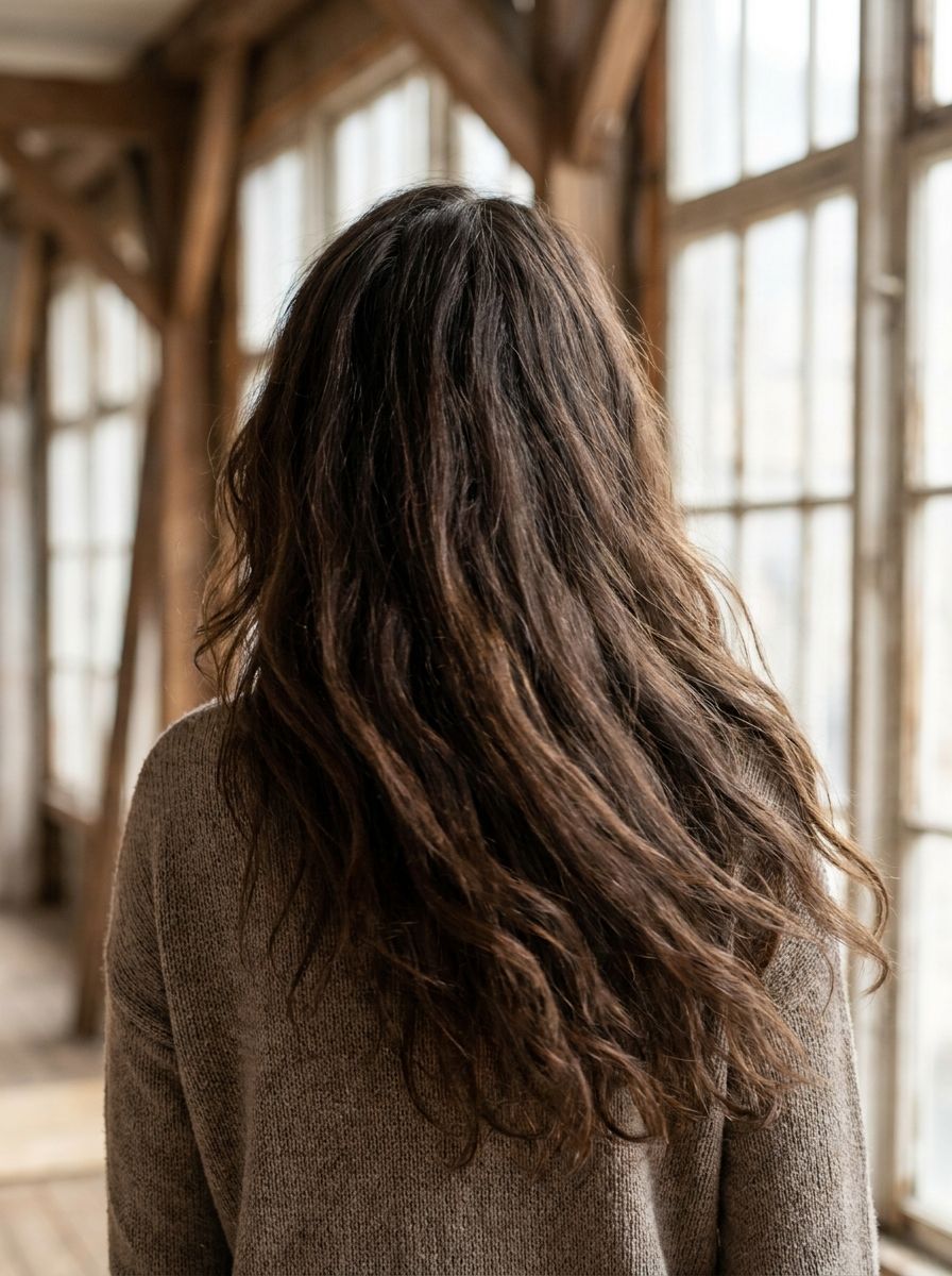 Welliges Haar mit langen Stufen von hinten - Stufenschnitt hinten